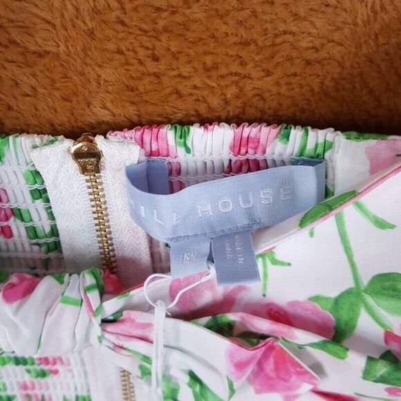 HILL HOUSE Womens Top Medium White Floral Crop Smocked THE ISABELLA Pink Roses - Picture 6 of 9